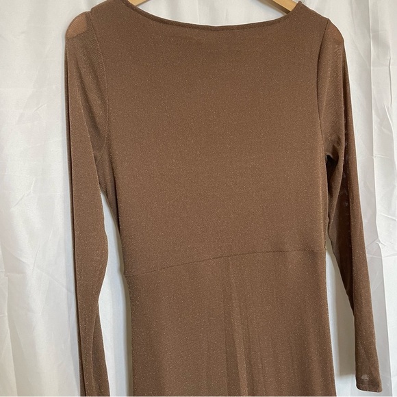 CANDALITE Women’s Brown Sparkle Cut Out Floor Length Body Con Dress Size Med - Picture 9 of 12